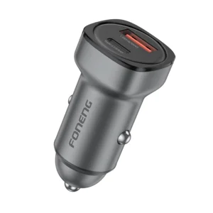 Зарядно за кола Foneng C23, 12V, PD, 30W, 1xUSB-C + 1xUSB, QC3.0, сив