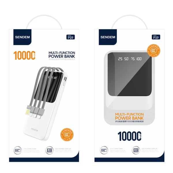 Външна батерия Sendem P19, 10 000mAh, Multi-Function, бял 2