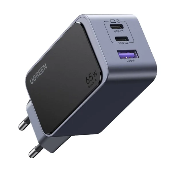 Зарядно Ugreen X553 Nexode Air, 220V, 2xUSB-C,1xUSB A, GaN, 65W, тъмносив 2