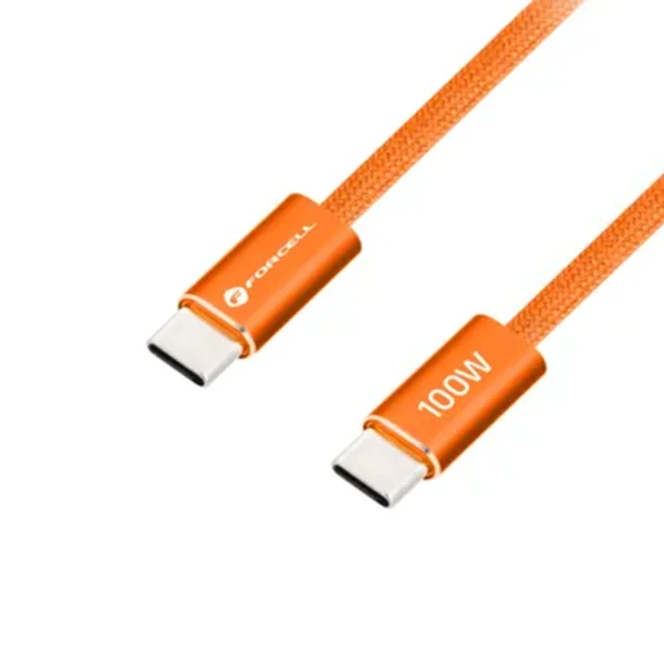 Кабел Forcell F-Energy Type- C to Type- C, QC4.0 PD, 5A, 100W, 1,2m, ACYH23, оранжев 1