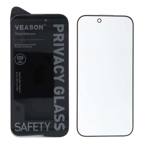 Стъклен протектор Veason 6D Pro Full Glue Privacy за iPhone 18 Pro, черен 1