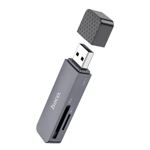 Четец за карти HOCO HB45, 2 in 1, USB A 2.0, Сив