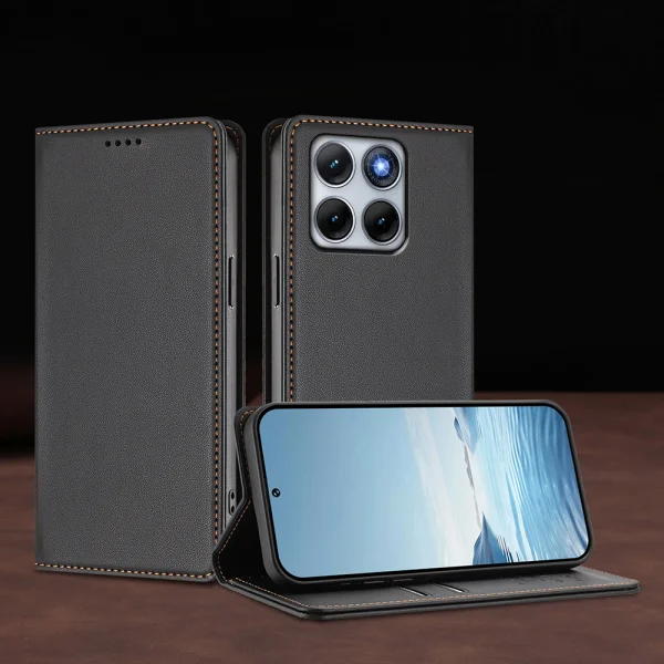 Калъф тефтер Leather Wallet Stand за Motorola Edge 70 Fusion+ 5G / Edge 70 Fusion 5G, черен 5