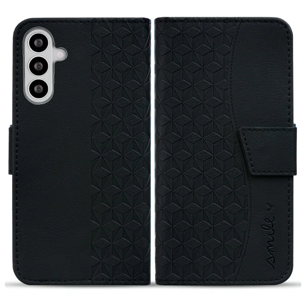 Калъф тефтер Leather Wallet Rhombus за Samsung Galaxy S26 Plus, черен 3
