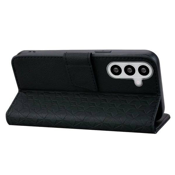 Калъф тефтер Leather Wallet Rhombus за Samsung Galaxy S26 Plus, черен 5