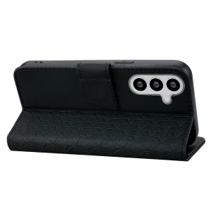 Калъф тефтер Leather Wallet Rhombus за Samsung Galaxy S26 Plus, черен 5