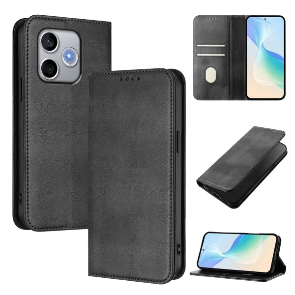 Wallet Case Leather Retro Texture for Honor 600 Lite 5G, black 3