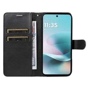 Калъф тефтер Leather Wallet Stand за Motorola Moto G57 Power 5G/ G67 Power 5G, черен 5