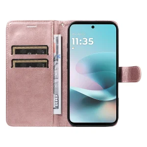 Калъф тефтер Leather Wallet Stand за Motorola Moto G57 Power 5G/ G67 Power 5G, розов 5