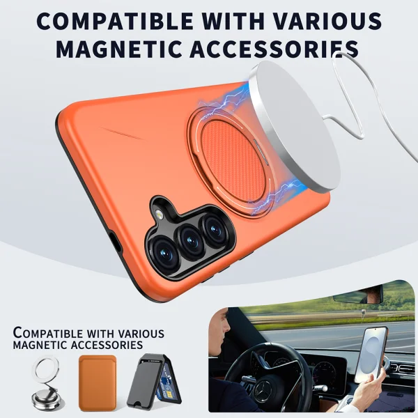 Удароустойчив калъф Kickstand Magnetic за Samsung Galaxy S25 FE, оранжев 2
