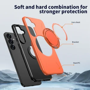 Удароустойчив калъф Kickstand Magnetic за Samsung Galaxy S25 FE, оранжев 3