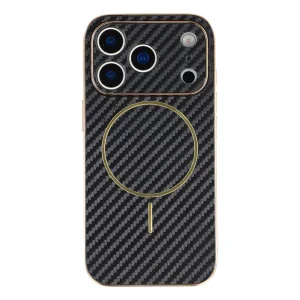 Калъф Carbon Fiber Textured Electroplated TPU за Iphone 18 Pro, черен