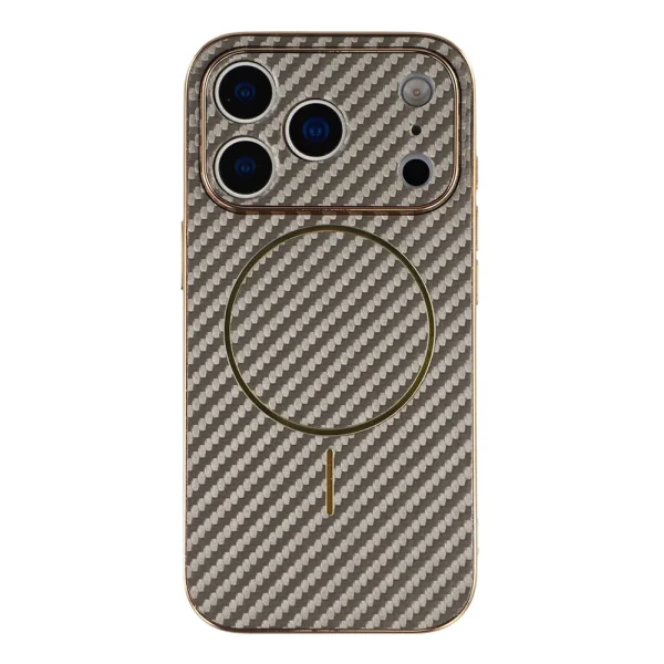 Carbon Fiber Textured Electroplated TPU Case for iPhone 18 Pro, bronze-gray 1