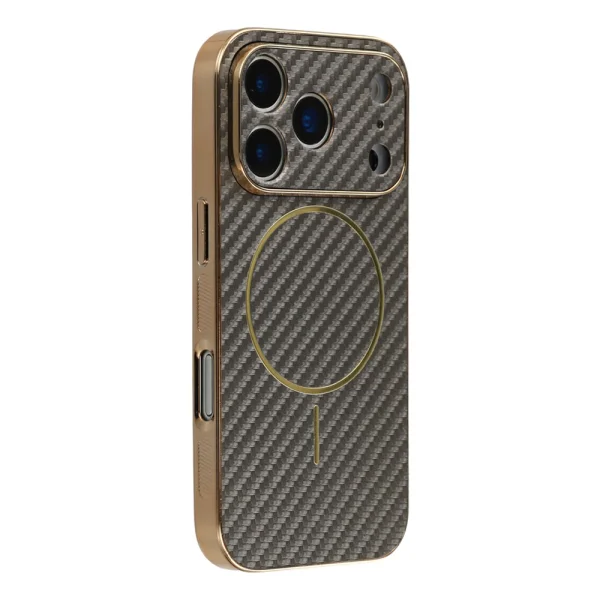 Carbon Fiber Textured Electroplated TPU Case for iPhone 18 Pro, bronze-gray 2