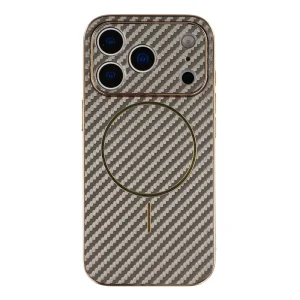 Калъф Carbon Fiber Textured Electroplated TPU за Iphone 18 Pro, бронзов-сив