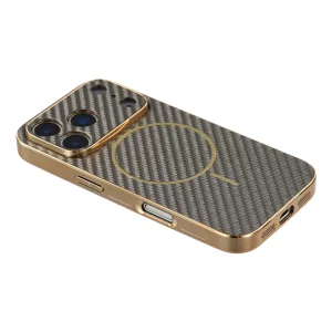 Carbon Fiber Textured Electroplated TPU Case for iPhone 18 Pro, bronze-gray 5