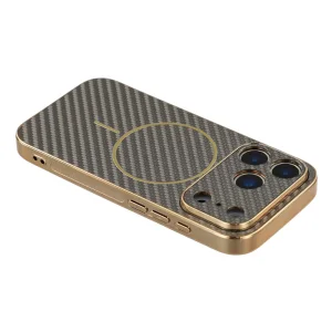 Carbon Fiber Textured Electroplated TPU Case for iPhone 18 Pro, bronze-gray 4