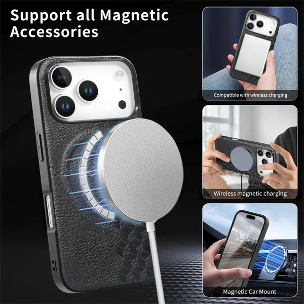 Калъф MagSF Grid Pattern PU Leather + PC за Iphone 18 Pro, черен 4