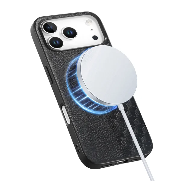 Калъф MagSF Grid Pattern PU Leather + PC за Iphone 18 Pro, черен 3