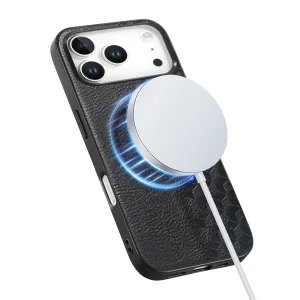 Калъф MagSF Grid Pattern PU Leather + PC за Iphone 18 Pro, черен 3