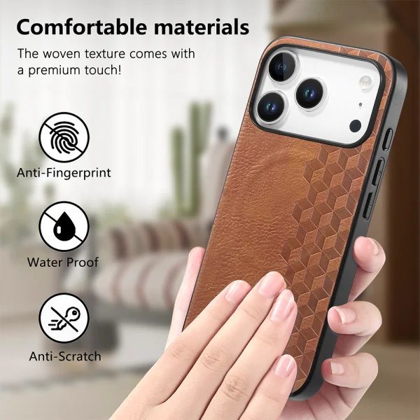 Калъф MagSF Grid Pattern PU Leather + PC за Iphone 18 Pro, кафяв 5