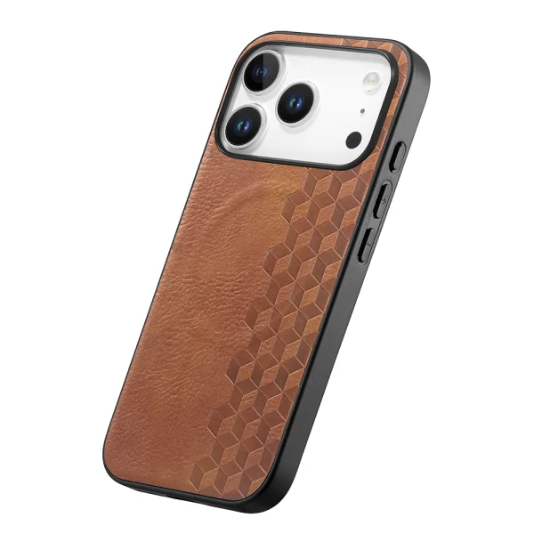 Калъф MagSF Grid Pattern PU Leather + PC за Iphone 18 Pro, кафяв 2