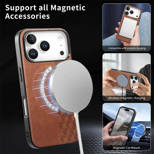 Калъф MagSF Grid Pattern PU Leather + PC за Iphone 18 Pro, кафяв 4