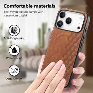 Калъф MagSF Grid Pattern PU Leather + PC за Iphone 18 Pro, кафяв 5