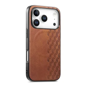 Калъф MagSF Grid Pattern PU Leather + PC за Iphone 18 Pro, кафяв