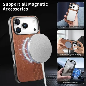 Калъф MagSF Grid Pattern PU Leather + PC за Iphone 18 Pro, кафяв 4