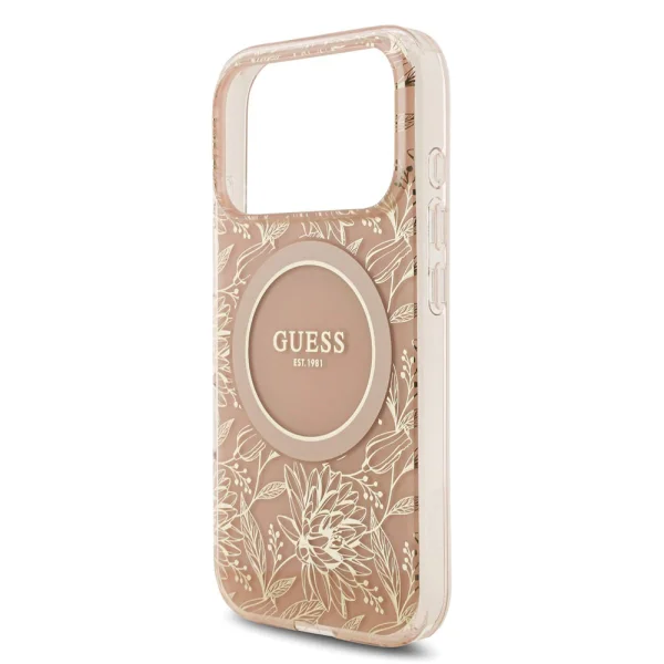 Калъф Guess IML Flowers Allover Strap MagSafe Case за iPhone 18 Pro, розов 4