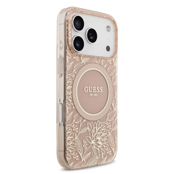 Калъф Guess IML Flowers Allover Strap MagSafe Case за iPhone 18 Pro, розов 3