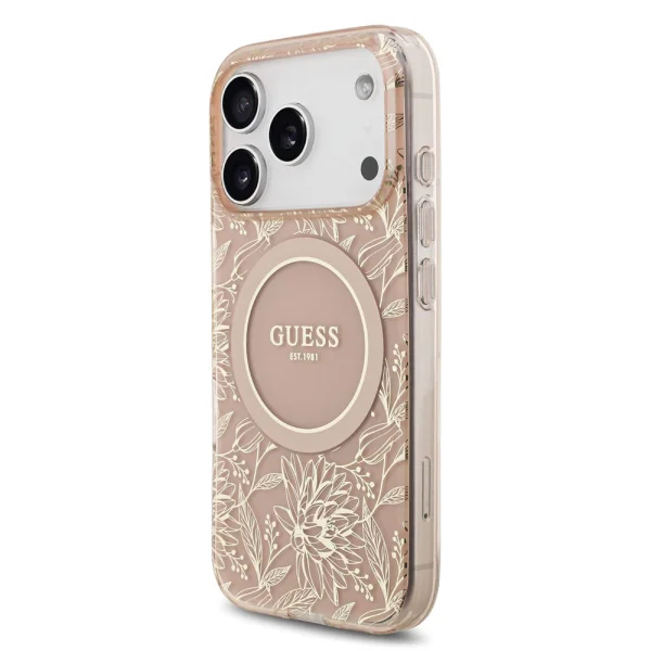 Калъф Guess IML Flowers Allover Strap MagSafe Case за iPhone 18 Pro, розов 2