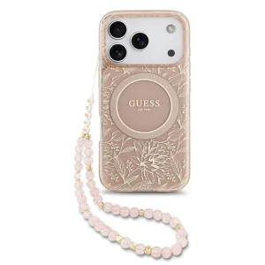 Калъф Guess IML Flowers Allover Strap MagSafe Case за iPhone 18 Pro, розов