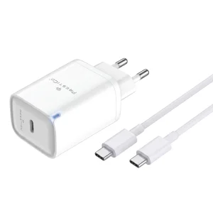 Зарядно 220V Prestico F24S, USB-C, 45W + C2C, PD, GaN, бял