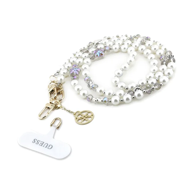 Универсална връзка за телефон Guess Crossbody Popruh Pearl and 4G Charm, бял 1