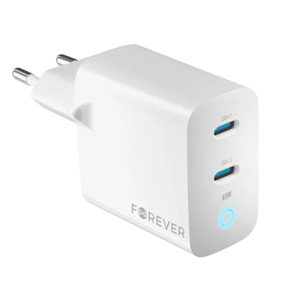 220V Charger Forever GaN TC-06-65CC, QC, 2xUSB-C, 65w, white 1