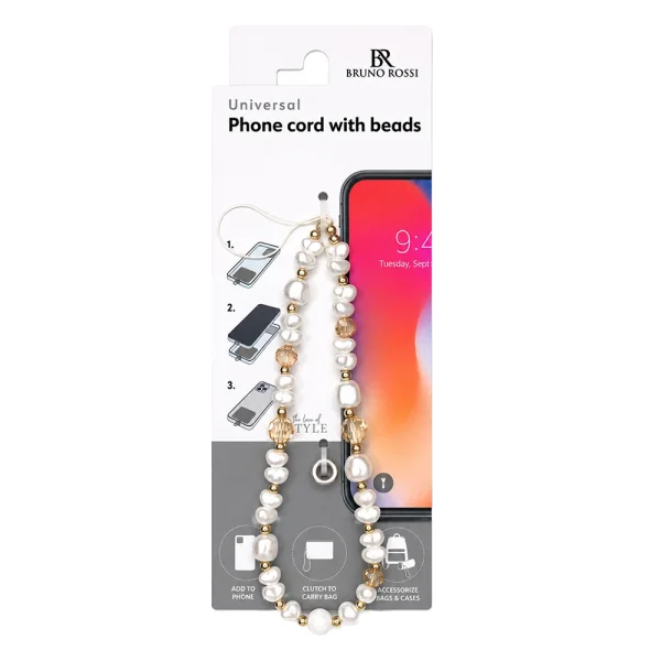 Universal phone strap BT-08, white/gold 3