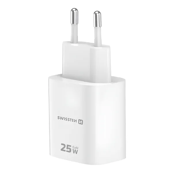 Зарядно Swissten EDGE, GaN, 1xUSB-C, PD, 25W + 1xUSB-A, 18W, QC, бял 3