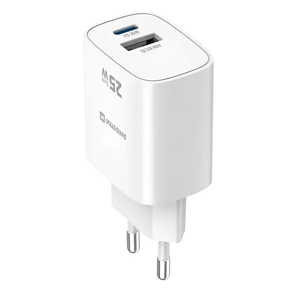 Зарядно Swissten EDGE, GaN, 1xUSB-C, PD, 25W + 1xUSB-A, 18W, QC, бял 4