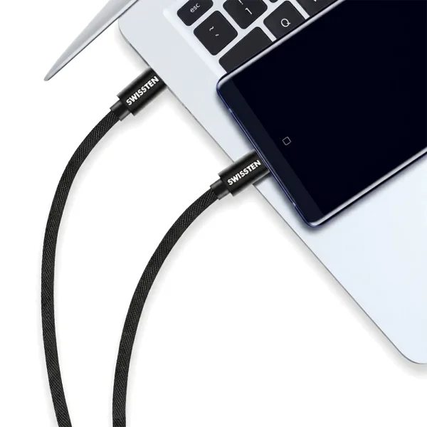 USB Cable Swissten Textile, USB-C / USB-C, 0.2 M, black 2