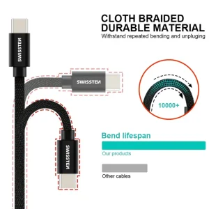 USB Cable Swissten Textile, USB-C / USB-C, 0.2 M, black 3