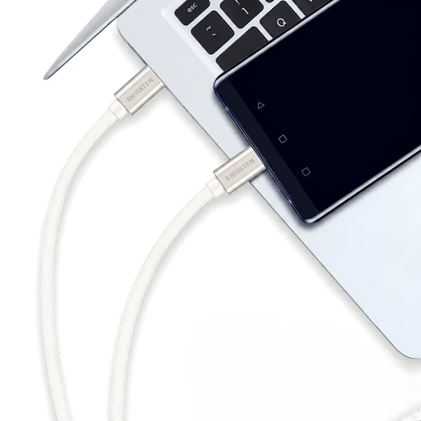 USB Кабел Swissten Textile, USB-C / USB-C, 0.2 M, сребърен 2