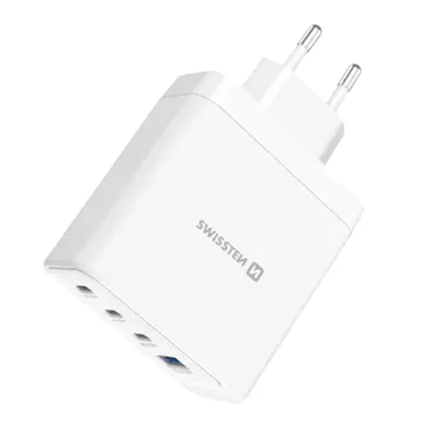Зарядно Swissten Core, GaN, 2xUSB-C, PD, 100W + 1xUSB-C, PD, 20W + 1x USB-A, QC, 30W, QC, бял 3