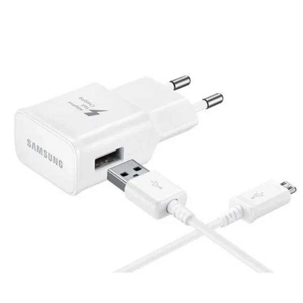 Зарядно SAMSUNG 2A, с кабел MICRO USB, EP-TA20EWE, ECB-DU4AWE show, bulk, Бял 1