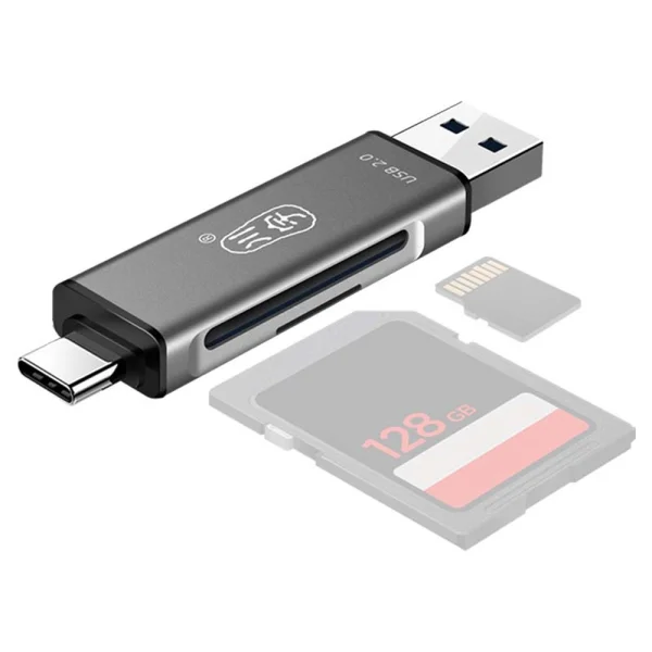 Четец за карти SD/TF OTG Memory Kawau C256Q, Type-C+USB A, сив 1