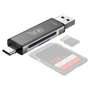Четец за карти SD/TF OTG Memory Kawau C256Q, Type-C+USB A, сив