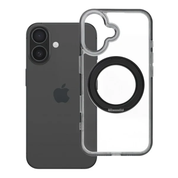 Калъф Frame Circle Stand MagSF за iPhone 16, прозрачен-черен 1