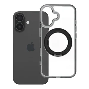 Калъф Frame Circle Stand MagSF за iPhone 16, прозрачен-черен