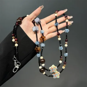 Universal phone strap Vintage 120cm, dark brown-blue 3